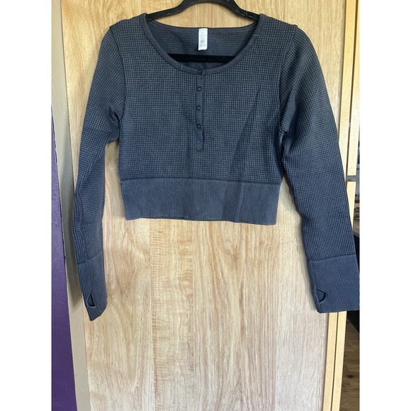 OFFLINE by AERIE Sidewalk Seamless Ribbed Long Sleeve Crop Top Black Size Large - Picture 1 of 3